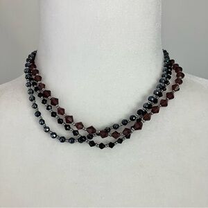 Multi-layered 3 strand 3 color Beaded Choker Necklace 14.5” Brown Black Graphite